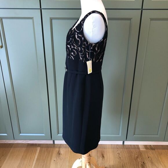 Evan Picone Black Dress with Cream Lace Detail - Picture 2 of 3